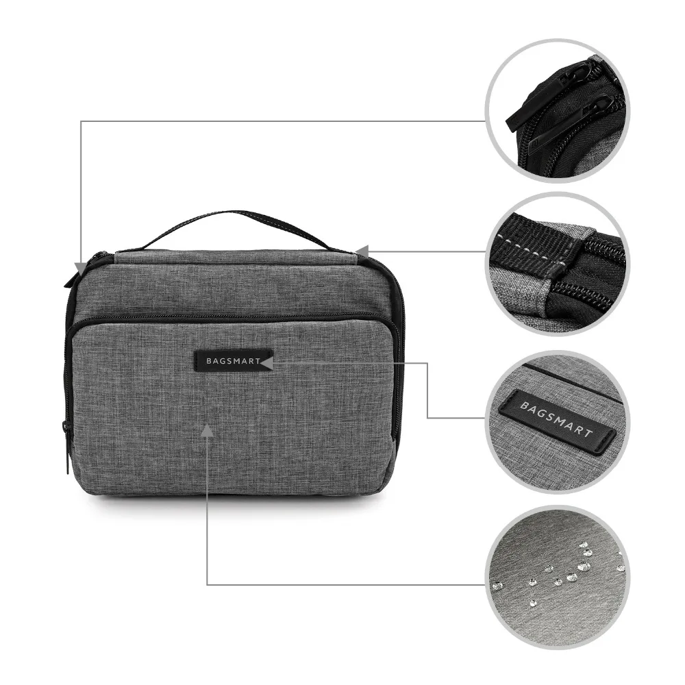 Bagsmart Double Layer Phone Charger Case/Travel Gear Organizer / Electronics Accessories Bag (Large, Grey)