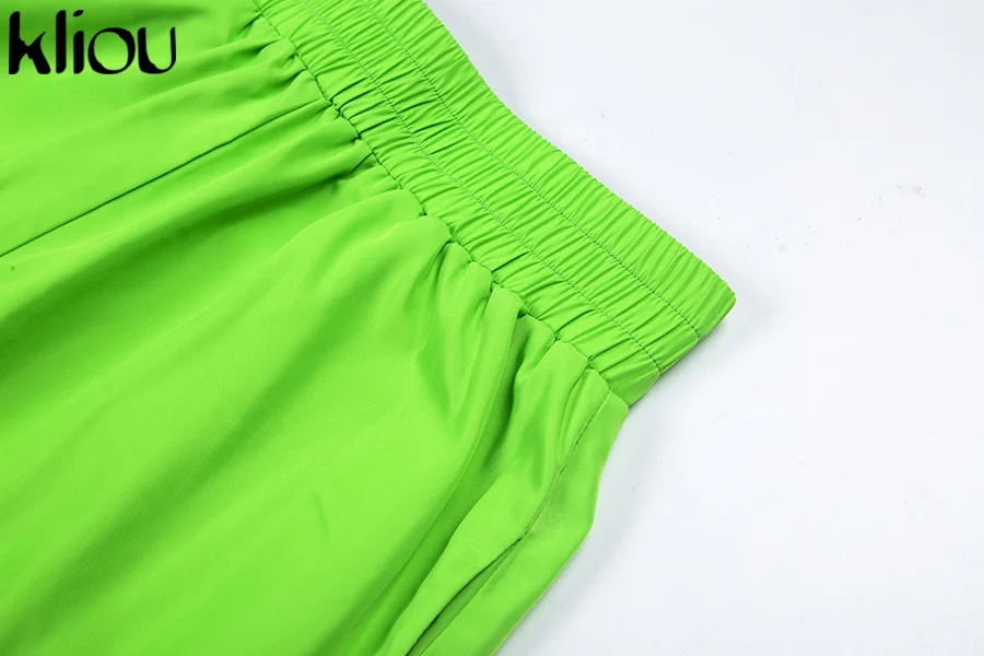 Kliou Новые женские модные длинные свободные повседневные спортивные светоотражающие брюки однотонные яркие штаны на резинке для фитнеса и танцев