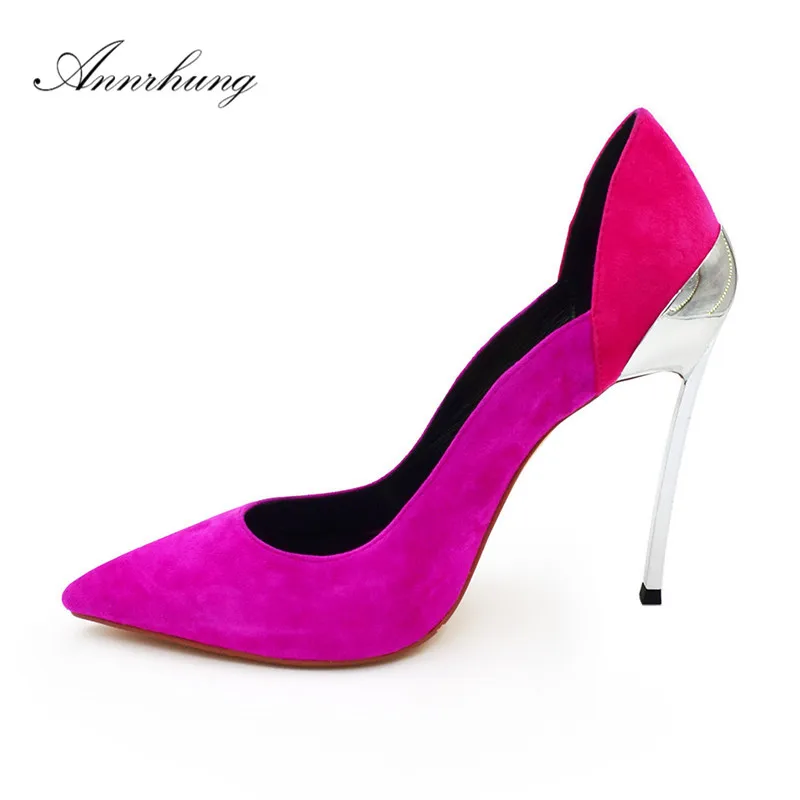 

2019 Suede High Heel Women Pumps Sexy 12cm Metal Stiletto Heel Pointed Toes High Quality Catwalk Super High Heels Woman