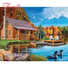 Touoilp сделай сам, полный, алмазная вышивка, природа речная хижина, фото на заказ, алмазная живопись, вышивка крестиком, 3D, Алмазная мозаика, украшение