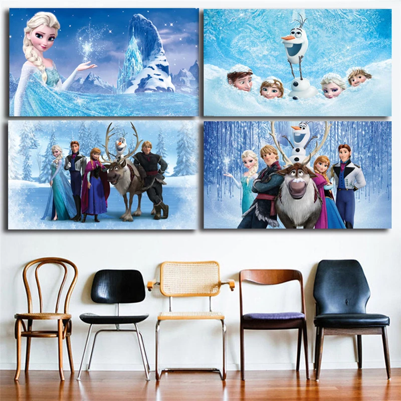 

Snow Queen Elsa Anna Olaf Kristoff Sven Movie HD Wallpaper Art Canvas Poster Painting Wall Picture Print Home Bedroom Decoration