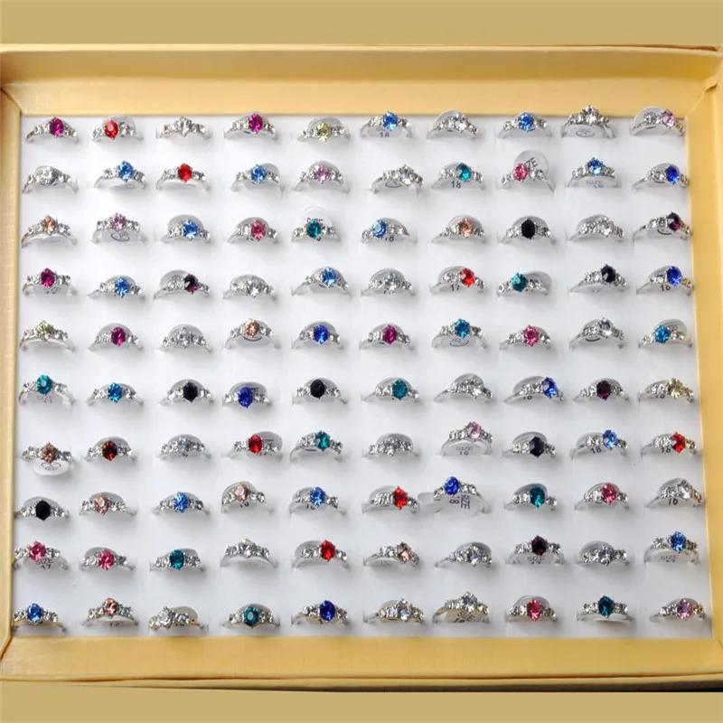 

imixlot 10pcs/bag Mix Crystal Silver Plated Rings For Women Multicolor Rhinestone Wedding Female Teen Jewelry Brand Design Rings