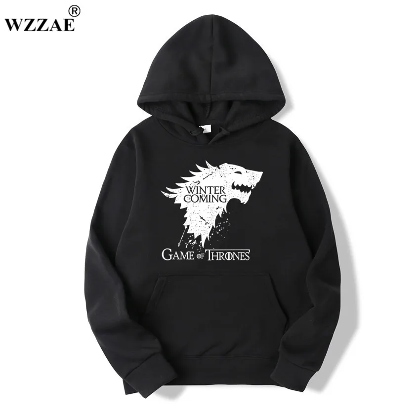 WZZAE 2018 New Game of Thrones Direwolf Men Hoodies And Sweatshirts Winter is Coming Cotton Hooded