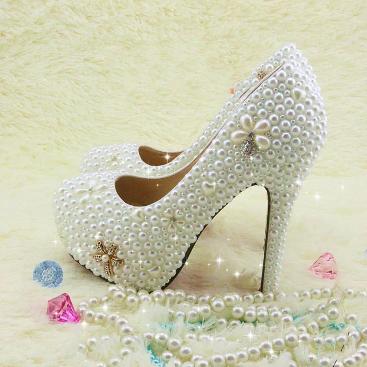 Luxurious Rhinestone Wedding Dress Shoes White High Heel