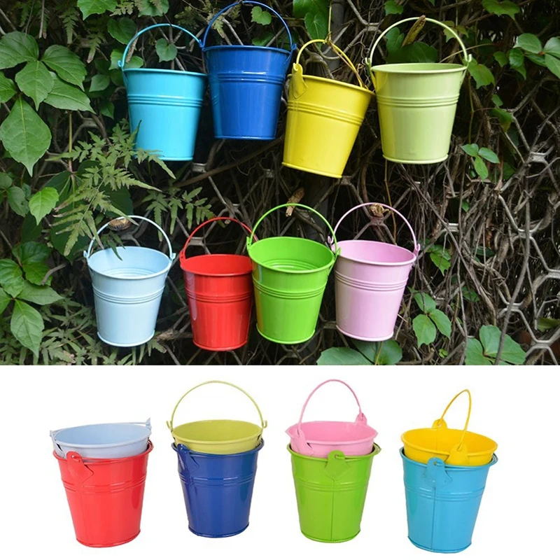 

5pcs/lot Iron Bucket Shape Medium Flower Pots Hanging Flower Pots Balcony Garden Pots Wall Planters Metal Bucket Flower Holders