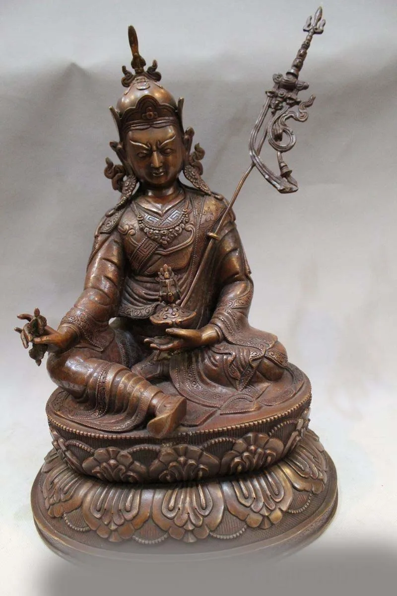 

16" Tibet Buddhism Collect Pure Bronze Guru Padmasambhava Rinpoche Buddha Statue