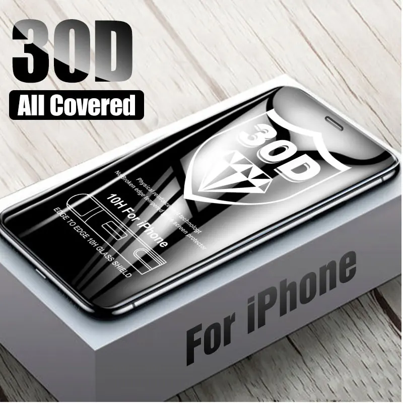 Защитное стекло 30D на полный экран для iPhone X XR XS MAX 8 7 6 6s 11 Pro Max|Защитные стёкла и