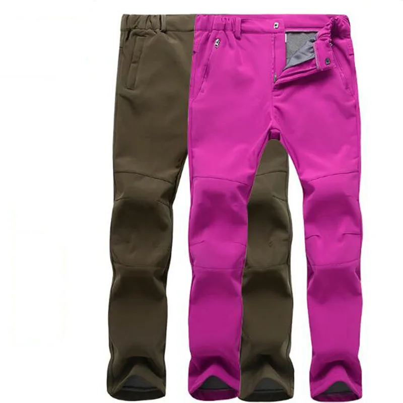 Outdoor Winter Men Women Thick Warm Fleece Hiking Pants Waterproof