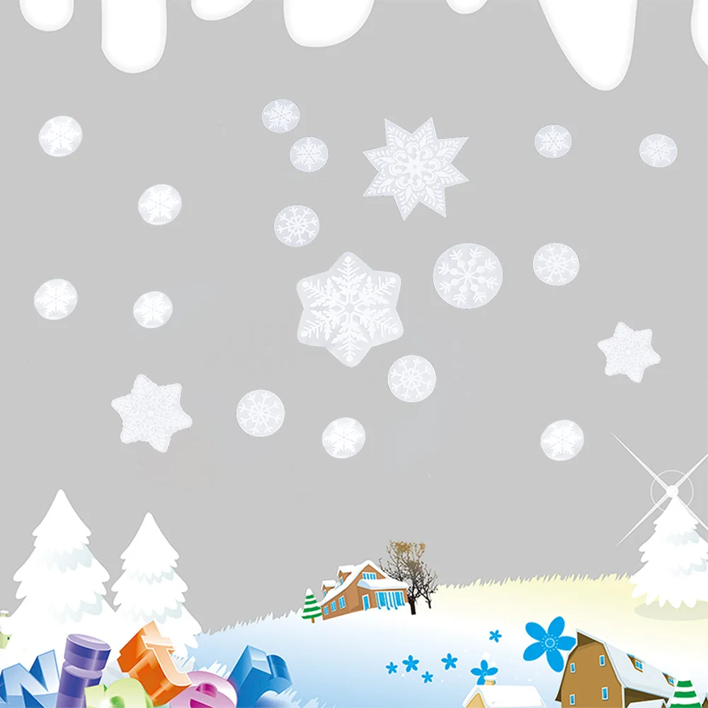

Plastic White Christmas Snowflakes Window Stickers Reusable Self-adhesive Home Decorations Winter Wall Decals for Kid's Room