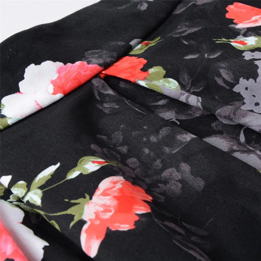 2019 Women's sexy dress retro comfortable pleated plus size skirt pocket print casual a word skirt cover up for ladies 40J8 (7)