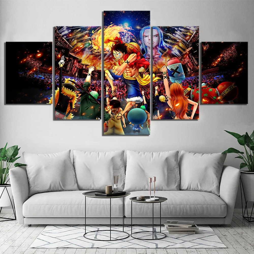 Canvas Pictures Home Decor 5 Pieces One Piece Paintings Animation Wall 