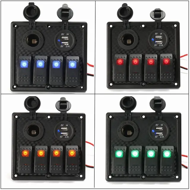 Buy 12V 24V 4 Gang LED Rocker Switch Panel Dual USB