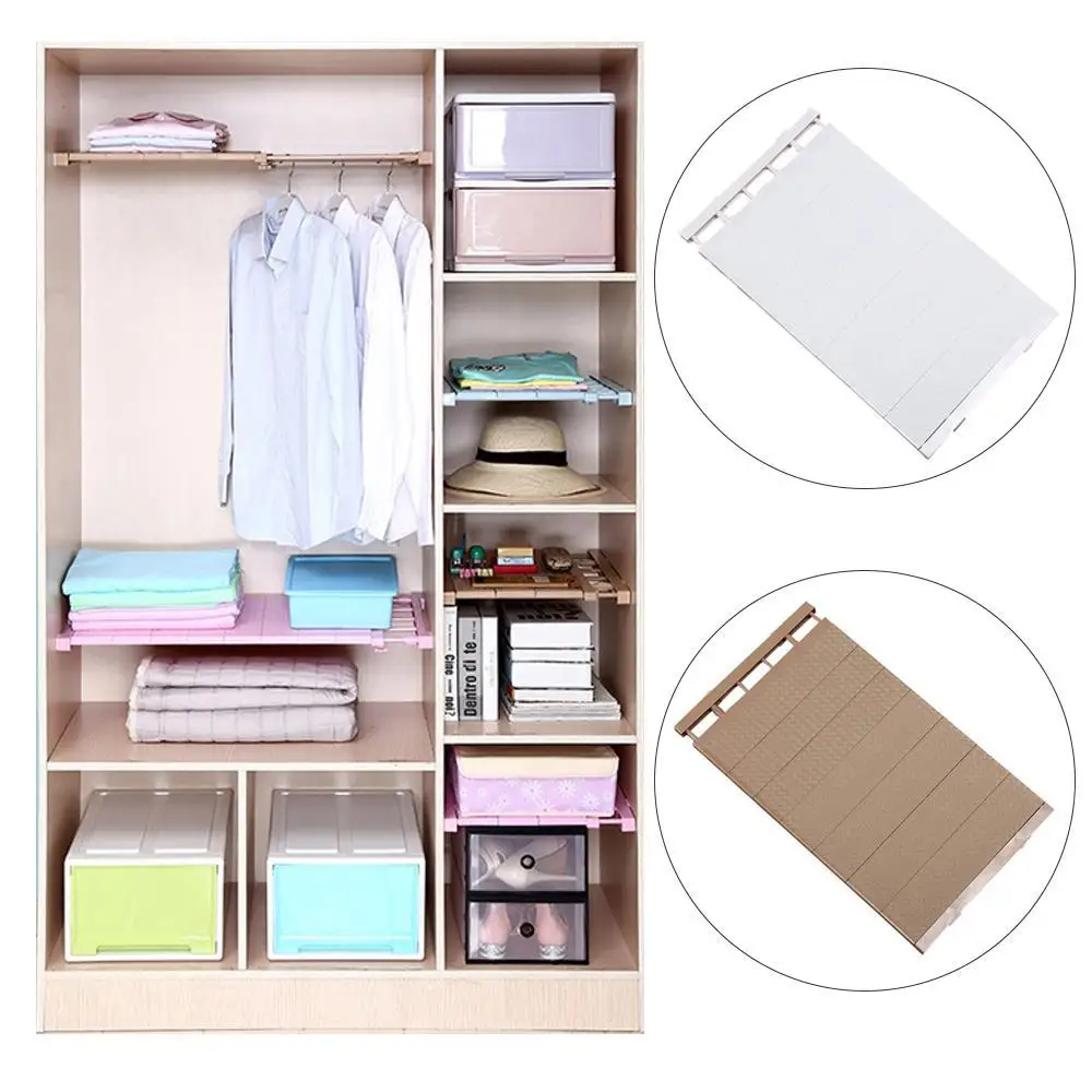 

Adjustable Storage Rack Shelf Layered Separator Telescopic Easy Install Heavy Duty Retractable Wardrobe Partition Rack