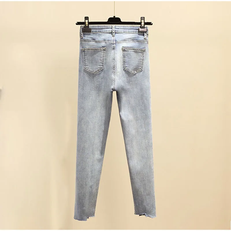 Summer Plus Size Ripped Skinny Mid Waist Black Contrast Color Stretch Ankle Length Mom Jeans 3XL 4XL Women Capris Pencil Pants Summer Plus Size Ripped Skinny Mid Waist Black Contrast Color Stretch Ankle Length Mom Jeans 3XL 4XL Women Capris Pencil Pants