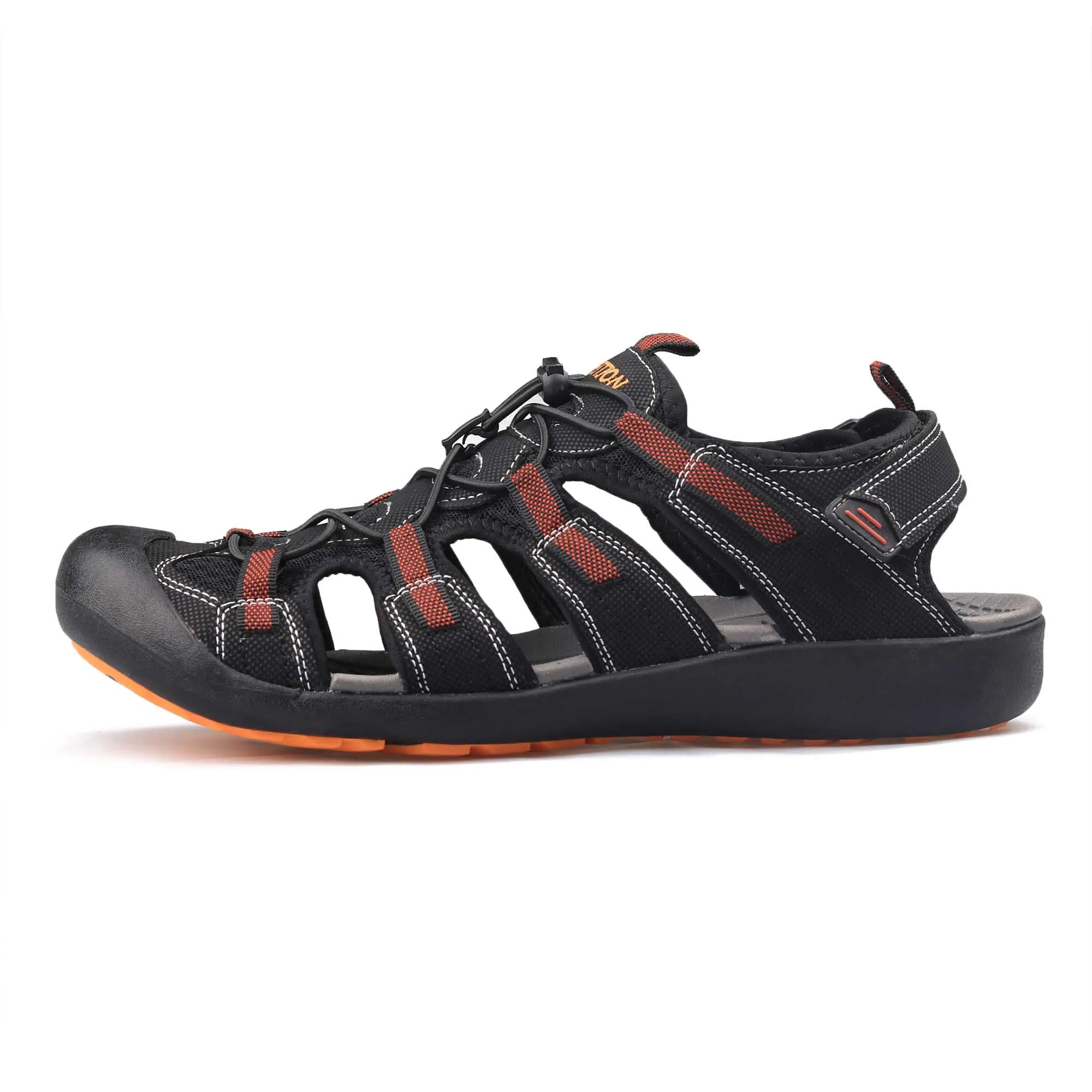 GRITION сандалии; Мужская прогулочная спортивная летняя Удобная прогулочная пляжная обувь; Повседневная Мужская дышащая кожаная обувь на плоской подошве - Цвет: Black Orange