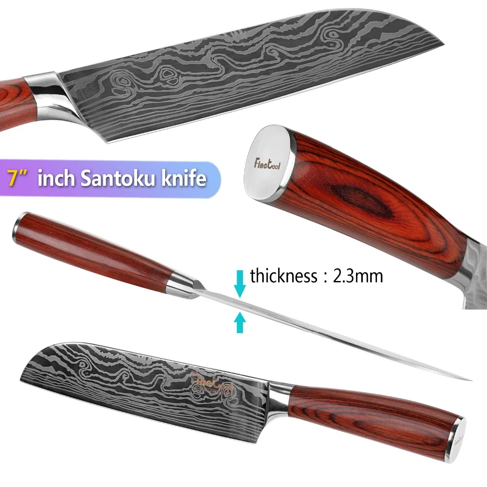 Кухонный нож поварские ножи 7 дюймов японский 7CR17 440C высокоуглеродистая Нержавеющая сталь нож Santoku твердая деревянная ручка нож для овощей