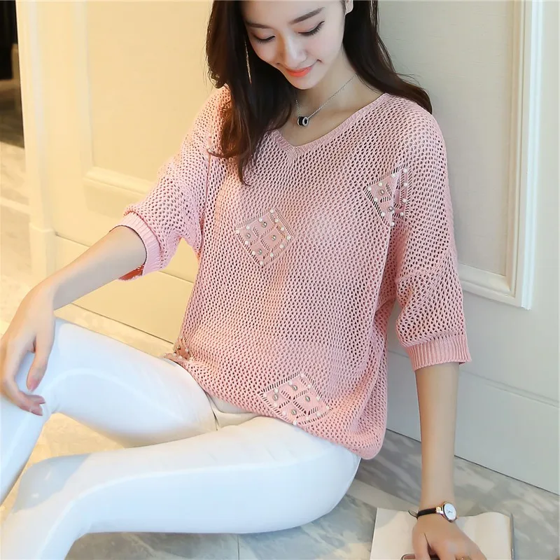 

Summer Knitted Women Pull Femme Mesh Tricot 2019 Fashion Sweater Tops Knitwear Yellow Loose Knitwear Jumper New Arrival