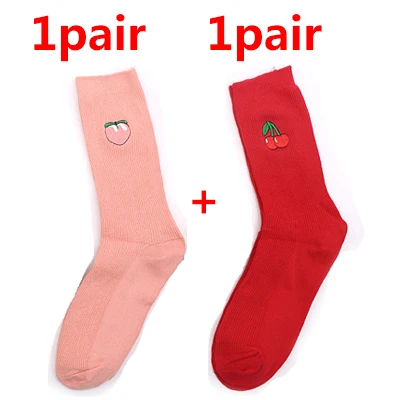 2Pair 1/2 пары, Милые Носки с рисунком фруктов, женские цветные носки с вышивкой, хлопковые носки с забавными узорами, осенне-зимние носки для женщин - Цвет: 2Pair