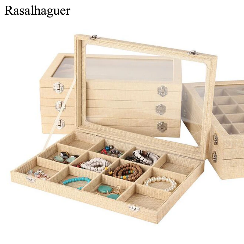 Jewellery Box Earring Storage Case with glass lid for Display and Organize 