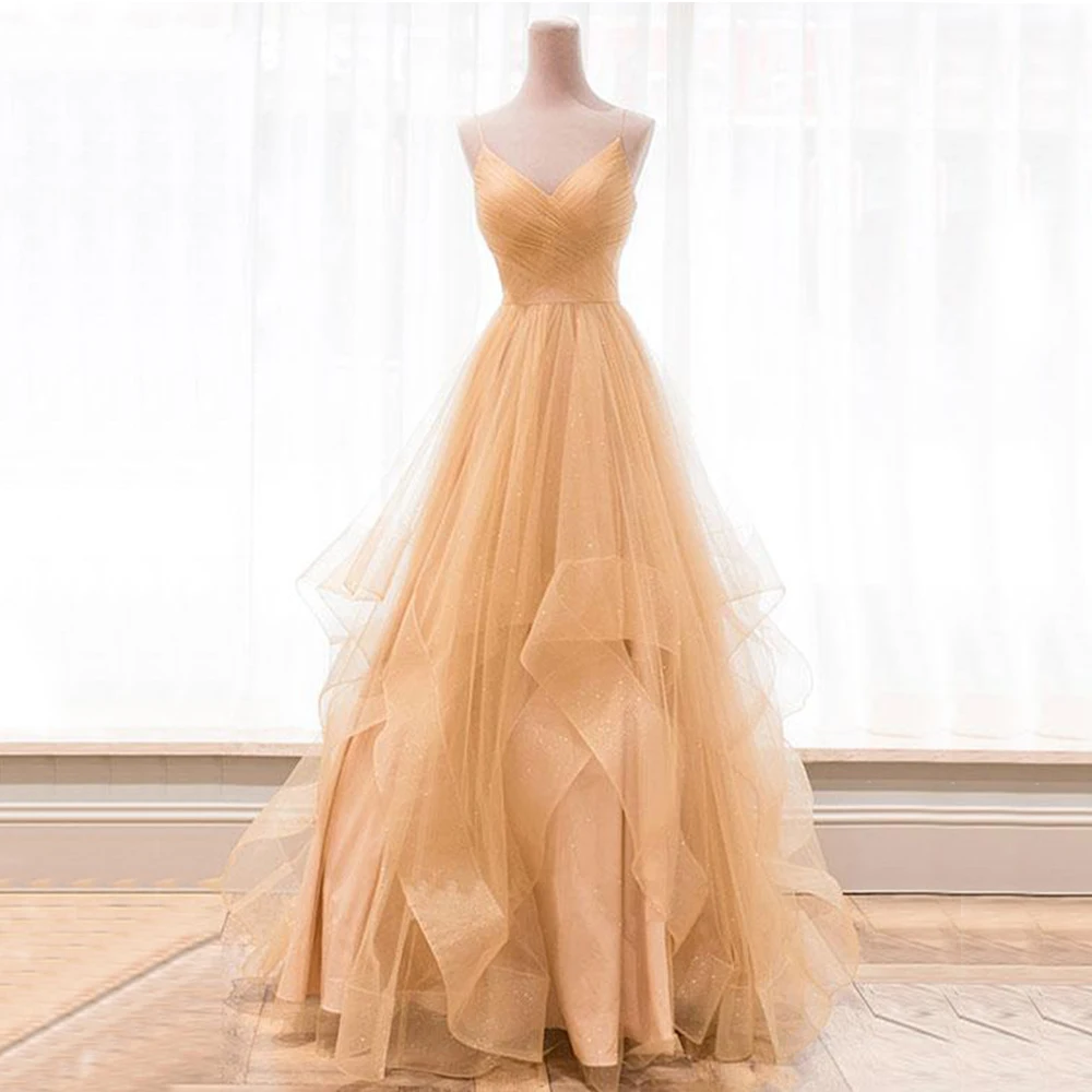 

Gardenwed Champagne Wedding Dress 2019 robe de mariee Spaghetti Straps V neckline Backless Colorful Bridal Gown abiti da sposa