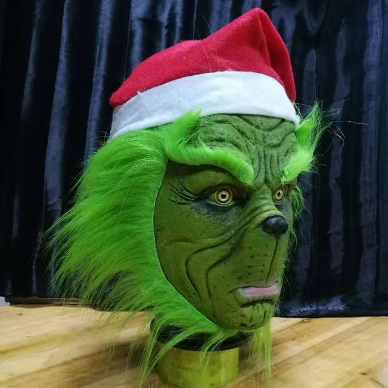 Смешной Grinch палантин Рождество маска для вечеринки Косплей Санта Рождество полный голова латексная маска далее взрослый костюм маска реквизит