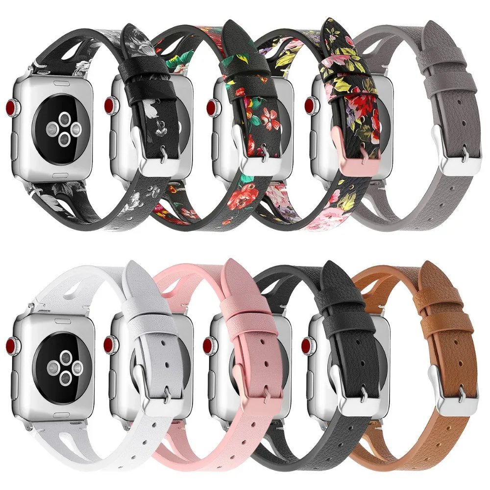 

2019 T Flower Style Band For Apple Watch Series 1 2 3 4 Leather Watchband For Apple iwatch 38mm 40mm 42mm 44 mm Strap Bracelet