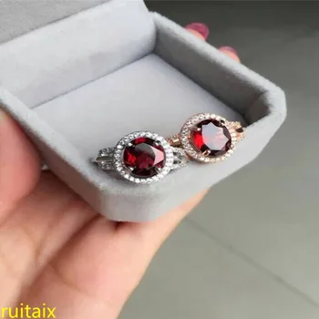 

KJJEAXCMY fine jewelry 925 pure silver inlaid with natural crystal garnet, ladies' rings, inlaid ornaments, gold and silver.
