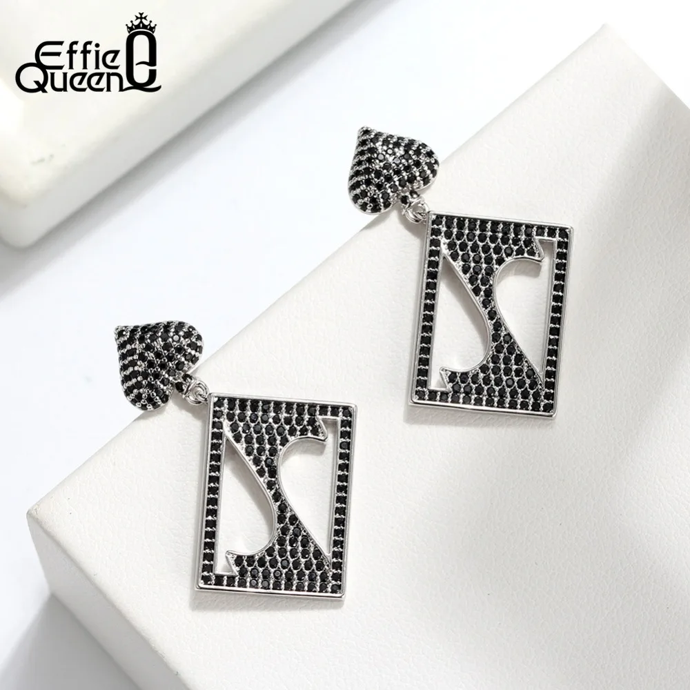 

Effie Queen Vintage Earrings For Women Black AAA Zirconia Poker Pattern Heart Shape Drop Earings Fashion Jewelry 2019 DE234