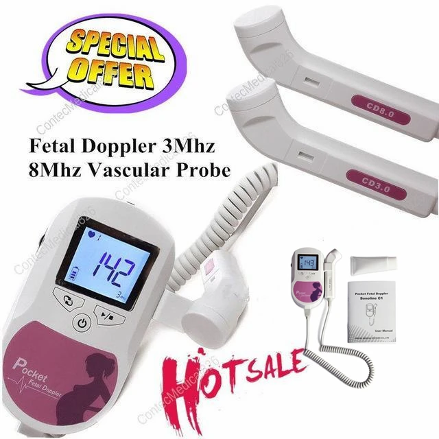 

CE&FDA 3MHZ +8MHZ Probe C1 / Baby sound C Pocket Fetal doppler LCD Screen Free Gel Pregnant Women Home/Hospital
