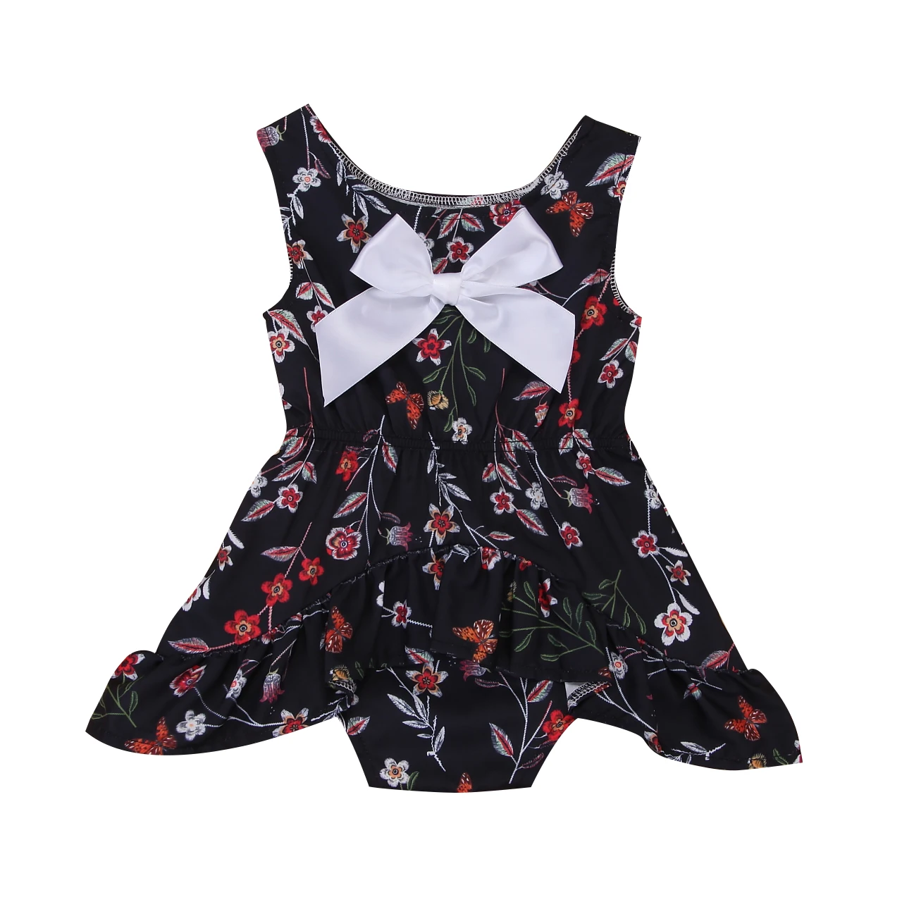 Newborn Toddler Baby Girls Bodysuits Sleeveless Black Floral Bowknot