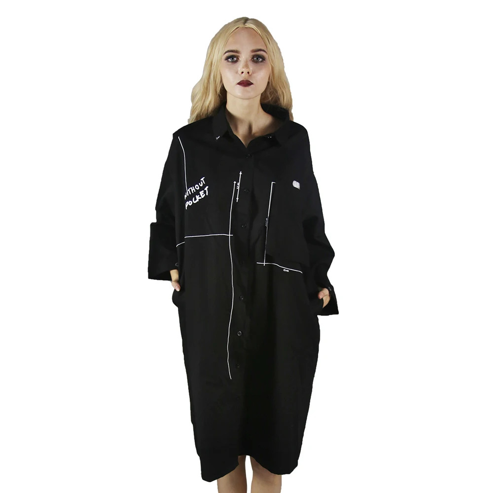 

2018 Punk Dark Autumn Personality Shirt Female Cardigan Large Size Shirt Skirt Long Loose Single-breasted Straight Shirt