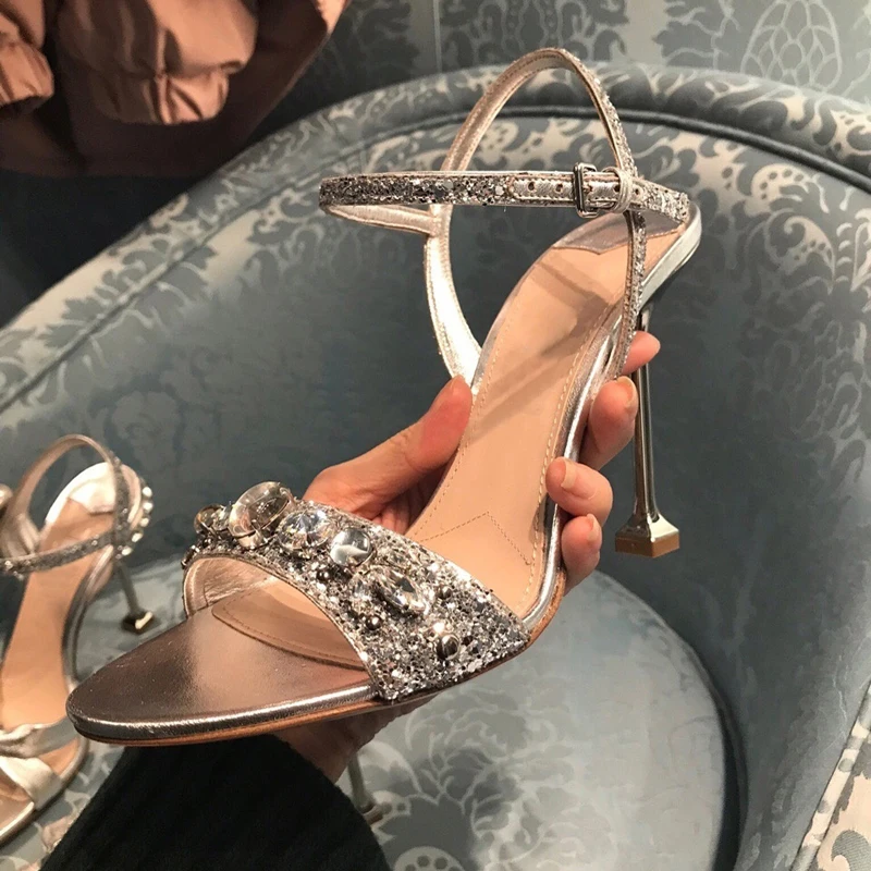 Del Boda Silver Tacones Abierto Moda De La Sandalias Dedo Teahoo ygYbf76