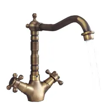 

Vintage Retro Antique Brass Dual Cross Handles Bathroom Kitchen Basin Sink Faucet Mixer Tap Swivel Spout Deck Mounted msf090