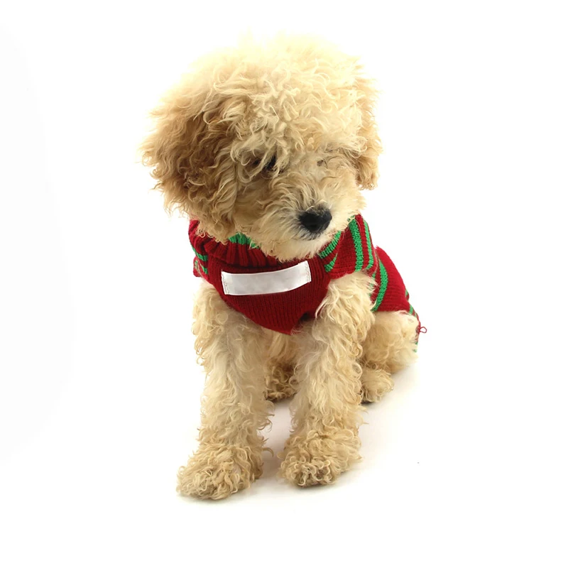НОВАЯ РОЖДЕСТВЕНСКАЯ домашняя собака в полоску, свитер с воротником «Санта», Новогодняя одежда для домашних животных, котов, собак, щенков, осенне-зимний теплый костюм