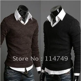 2012 Free Shipping New Arrival Men's Knitwear Casual &amp Slim pullover sweater for men v-neck cotton warm 5 colors | Мужская одежда