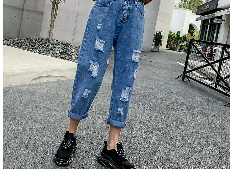 Женский в Корейском стиле женские джинсовые брюки рваные джинсы плюс размер джинсы с высокой талией Прямые джинсы Feminino 5XL Nine Point джинсы Mujer