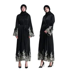 Новый мусульманский стиль; Ближний Восток Золотой вышитый кружевной кардиган платье не включает головной платок
