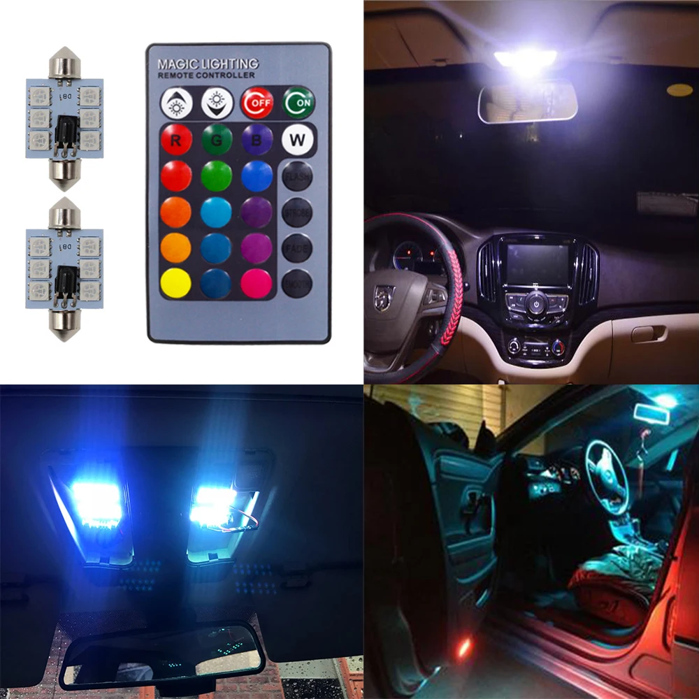 2X RGB 6SMD потолочная купольная гирлянда лампа для чтения C5w Автомобильная атмосфера