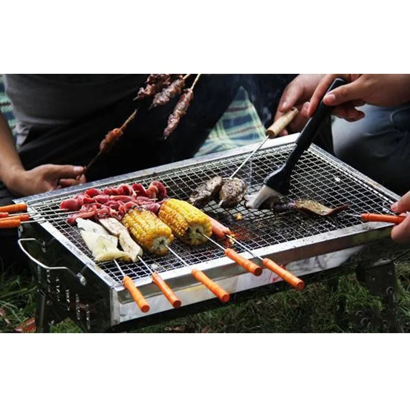 Hot sale Barbeque Skewers 10pcs x 16.5''/42cm Metal Meat Skewers w/ Wood Handle BBQ Kebab Sticker Barbecue for Kabob