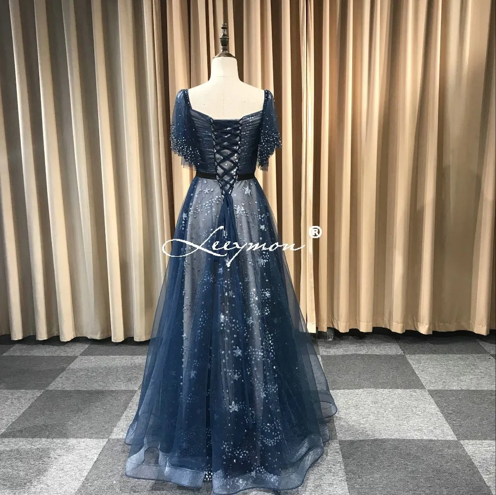 2019 Vestidos Вечернее синее платье Турецкий Арабская, Дубай блесток Пром платья халат с блестками De Soiree торжественное платье