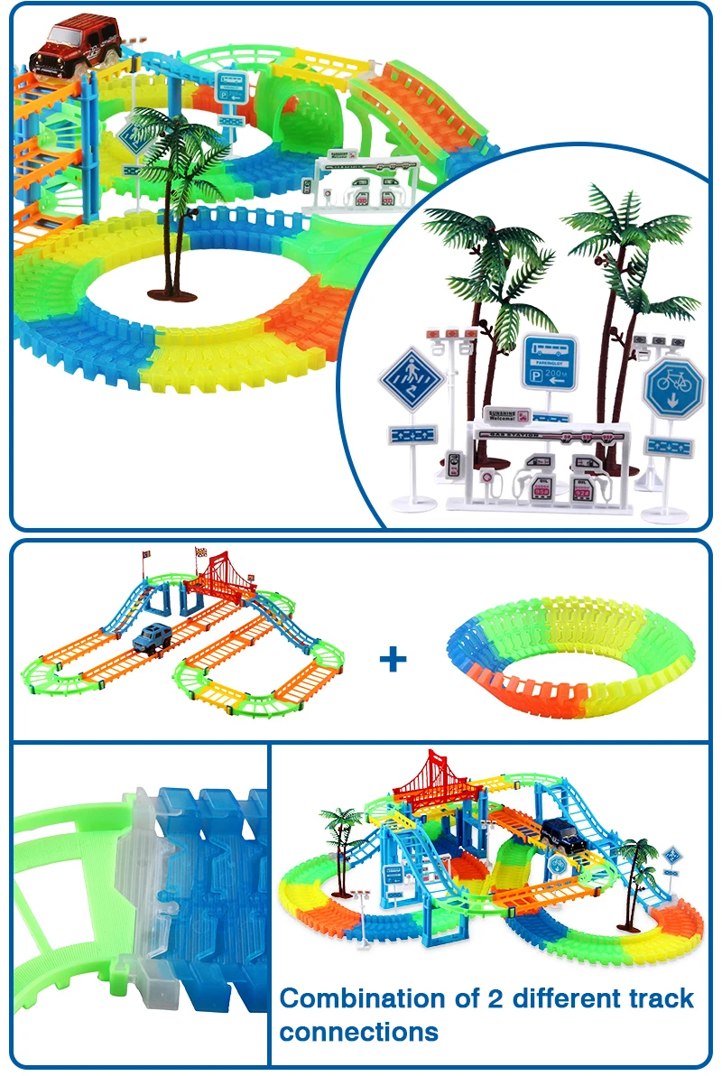 Железная дорога модель автомобиля магическое освещение трек изгиб Гибкая вспышка Темный Собранный автомобиль игрушка гоночный трек игровой набор мальчик электронные игрушки