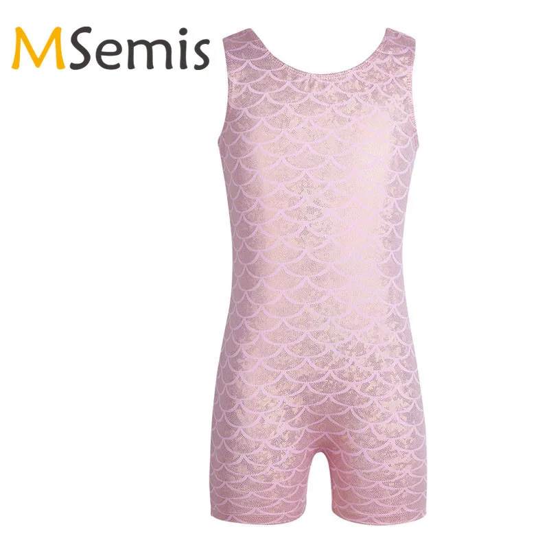 

Kid Girls Ballet Leotard Swimsuit for Gymnastics Girls Glittery Scales Printed Ballet Clothing Gymnastics Leotard Dance Jumpsuit