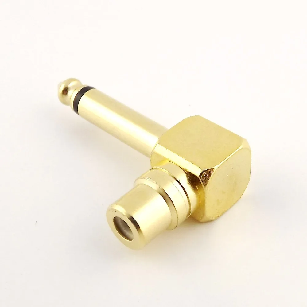 10pcs Gold Copper RCA Female to 6 35mm Male Mono Right Angled Audio Headphone Adapter