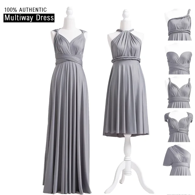 Long Grey Convertible Bridesmaid Dress