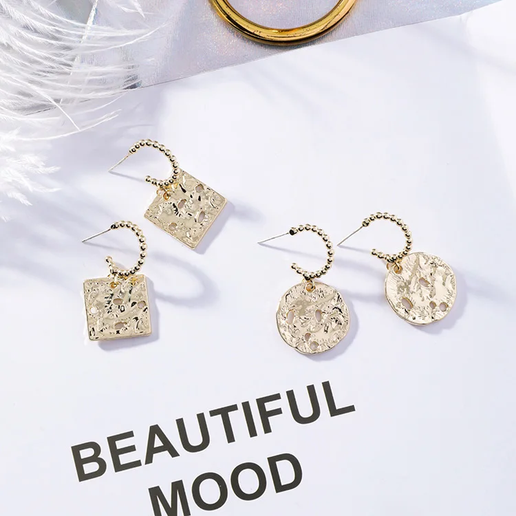 

2019 New Fashion Women Metal Square Round Drop Earrings Hollow Geometric Irregular Euramerican Pendientes Girl Party Jewelry