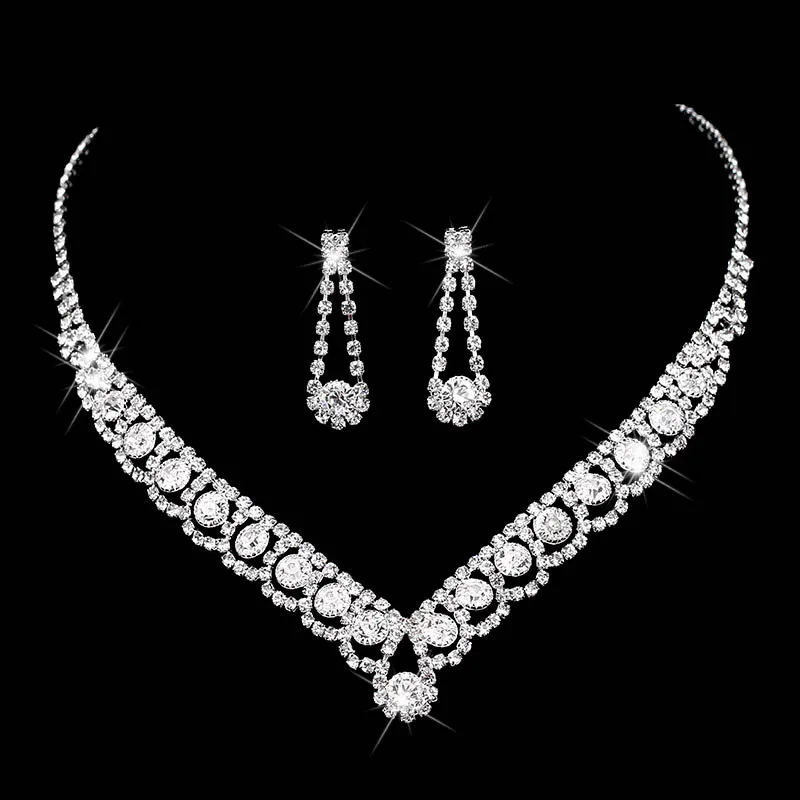 TREAZY Мода подружки невесты свадебные комплекты украшений для женщин горный хрусталь кристалл ожерелье серьги наборы яркие Свадебные украшения наборы - Окраска металла: 0166J01