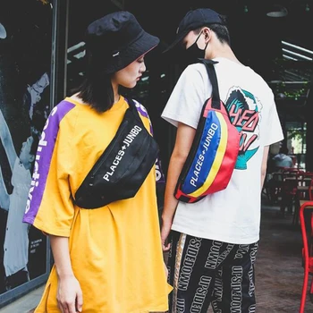 

Harajuku Reflective Letter Shoulder Bags Men Oxford Hip-hop Chest Bags Bananka Wasit Bag Pu Leather Street Fashion Bag