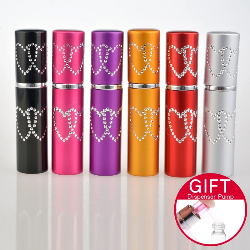 

10pcs/lot 5ML Mini Portable Diamonds Double Heart Refillable Perfume Bottle With Spray Cosmetic Containers For Free Shipping