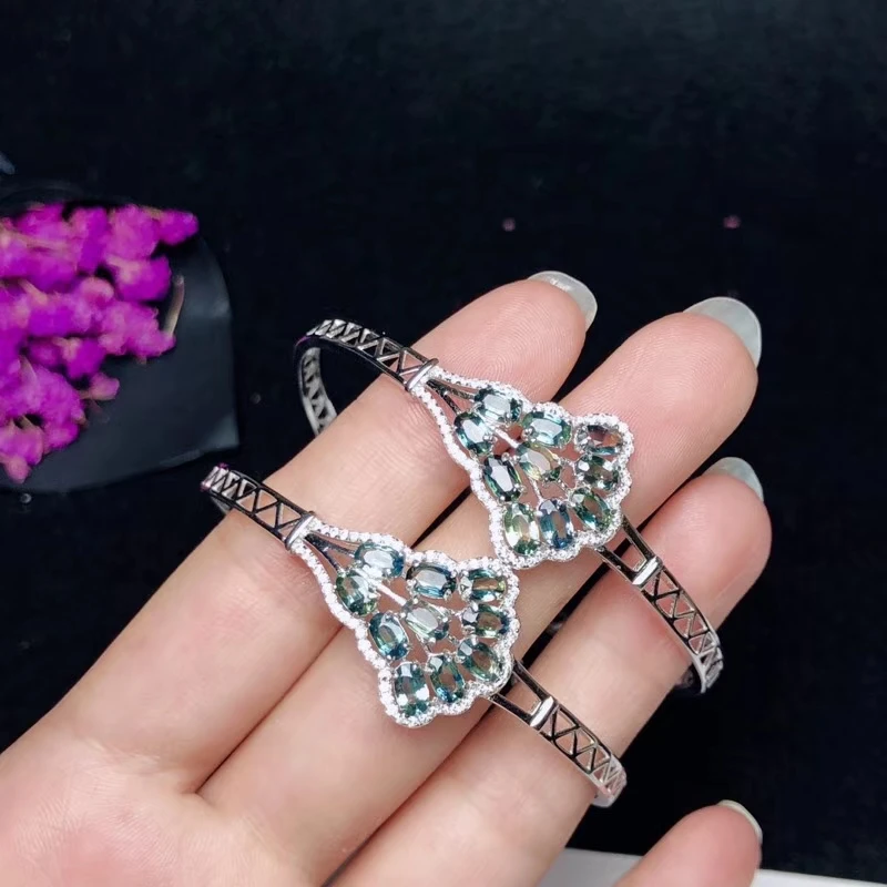 Extravagant Fan géométrie saphir naturel gemme bracelets naturel pierre gemme Bracelet 925 argent s