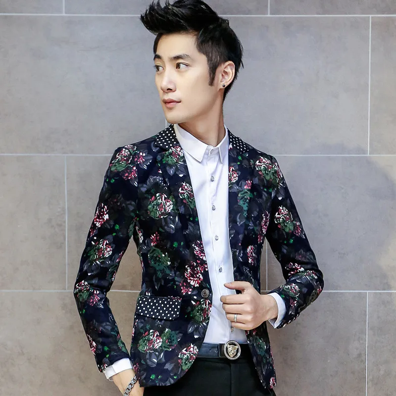 Autumn Mens Flower Coat Asian Size S-5XL blaze Jaqueta Wedding Party Blazer men jacket